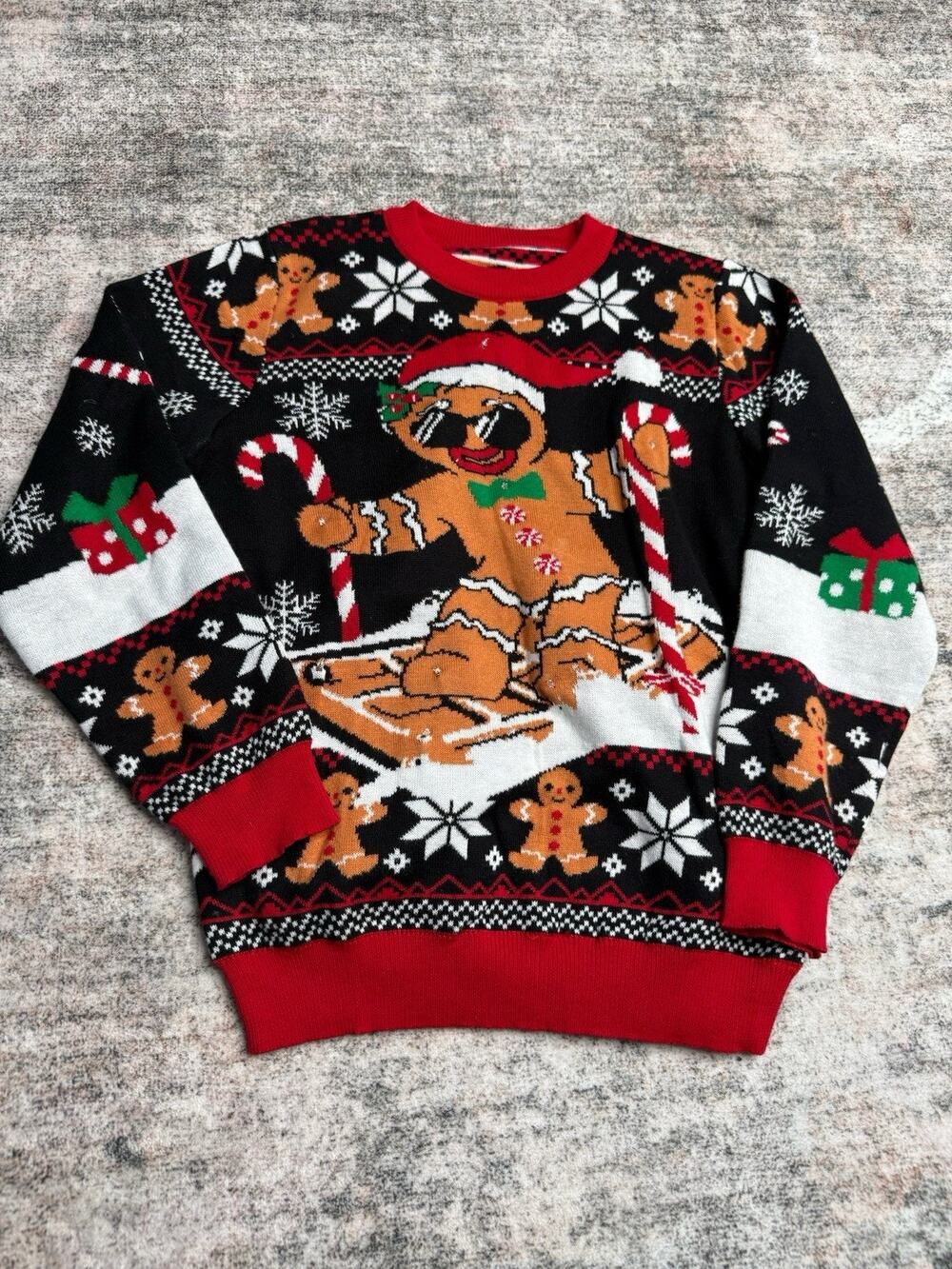 Gingerbread Ugly Christmas Sweater Sweater Sz 7/8 Holidays Light Up Festive